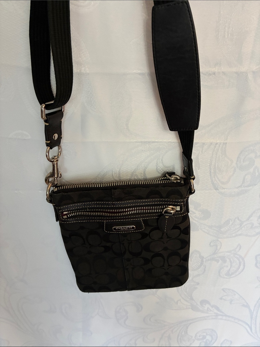 Coach Black Signature Crossbody Pouch with Silver Hardware
